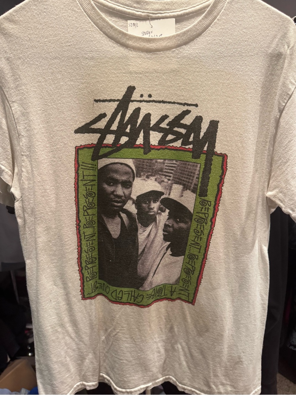 A Tribe Called Quest Stussy White Graphic Photo Crewneck T-Shirt Sz M